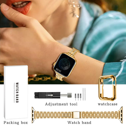 QUNDAXI Slim Watch Band Compatible with Apple Watch 41mm 45mm 42mm 44mm 40mm 38mm Metal Stainless Steel Watchband Suitable for iWatch 11/10/9/8/7/6/5/4/3/2/1/SE Series Women Luxury Strap