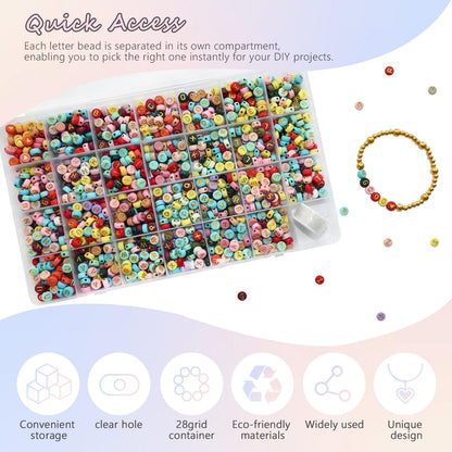 Looconi 810pcs Gold Letter Beads Square 6x6mm White Cube Acrylic Alphabet A-Z with Heart Pattern and Crystal Line for Jewelry Making