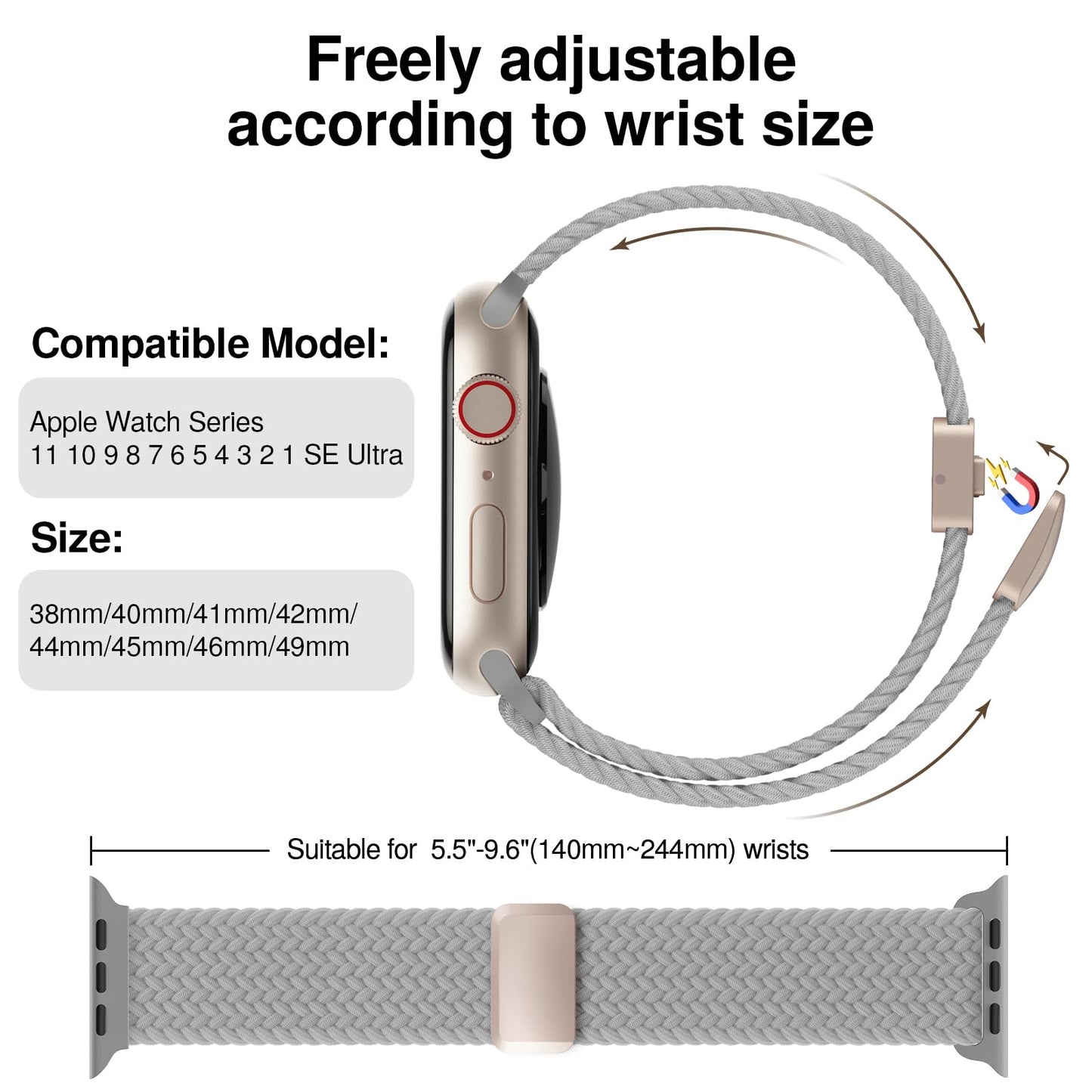 Braided Stretchy Magnetic Band Compatible with Apple Watch Bands Women Men