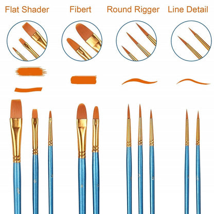 AROIC 10 Pcs Paint Brushes, Acrylic Oil Watercolor Painting Brush Set
