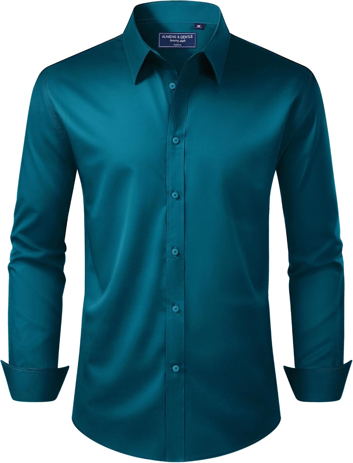 Alimens & Gentle Men's Dress Shirt Regular Fit Stretch Stain Shield Long Sleeve Solid Business Wedding Button Down Shirts