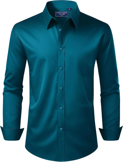 Alimens & Gentle Men's Dress Shirt Regular Fit Stretch Stain Shield Long Sleeve Solid Business Wedding Button Down Shirts