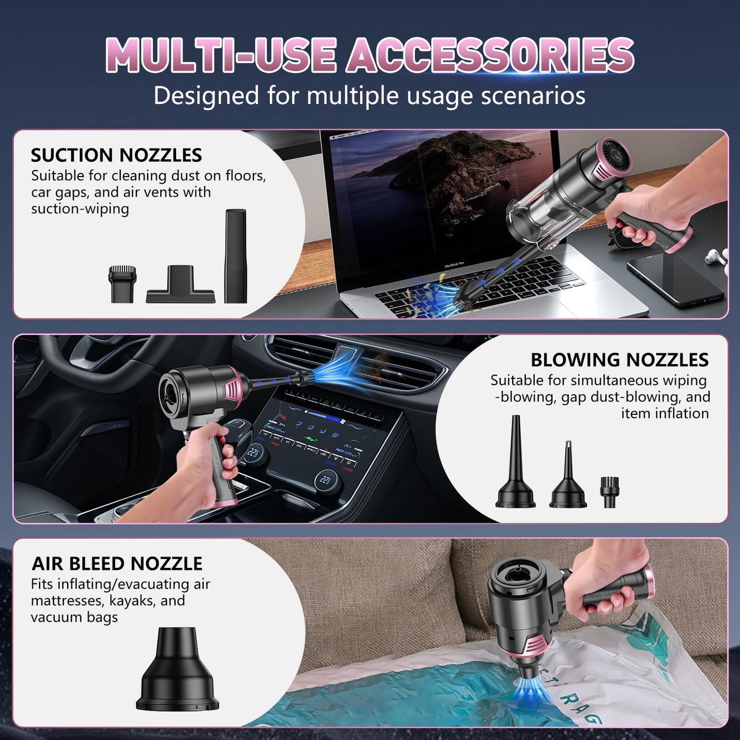 KMM Handheld Car Vacuum Cleaner, Hand Held Vacuum Cleaner and Air Duster