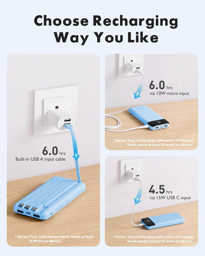 charmast Power Bank Portable Charger with Reinforced Built-in 4 Cables