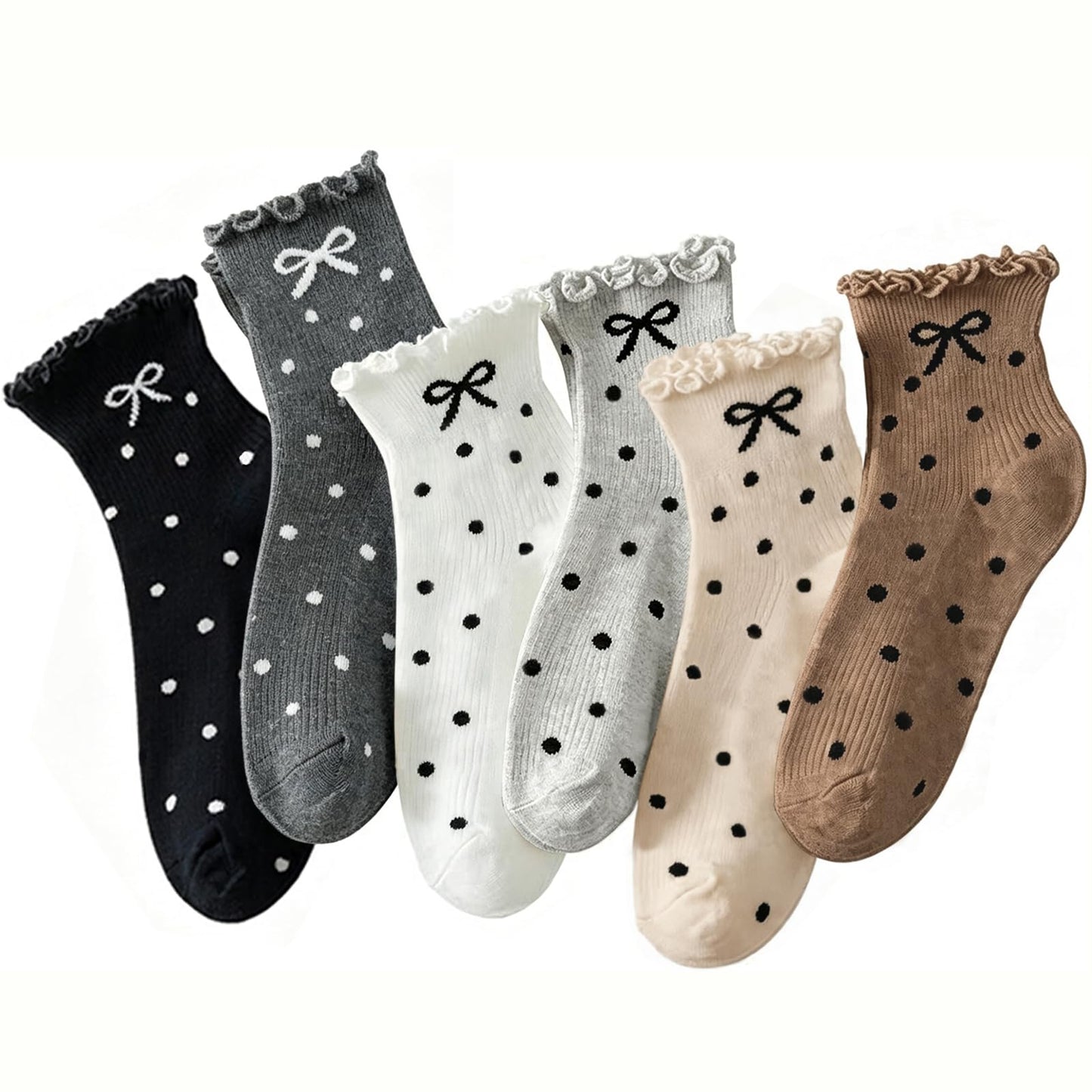 Hstyle 6 Pairs of Ruffle Socks Women, Cute Ruffle Ankle Socks