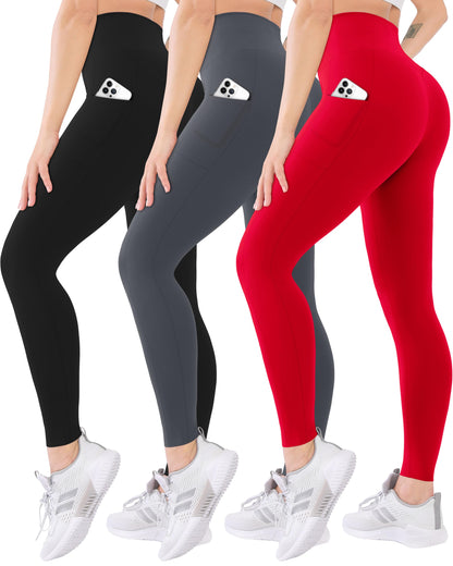 Blisset 3 Pack High Waisted Leggings for Women with Pockets Soft Active Compression Pants for Yoga Running & Daily Wear