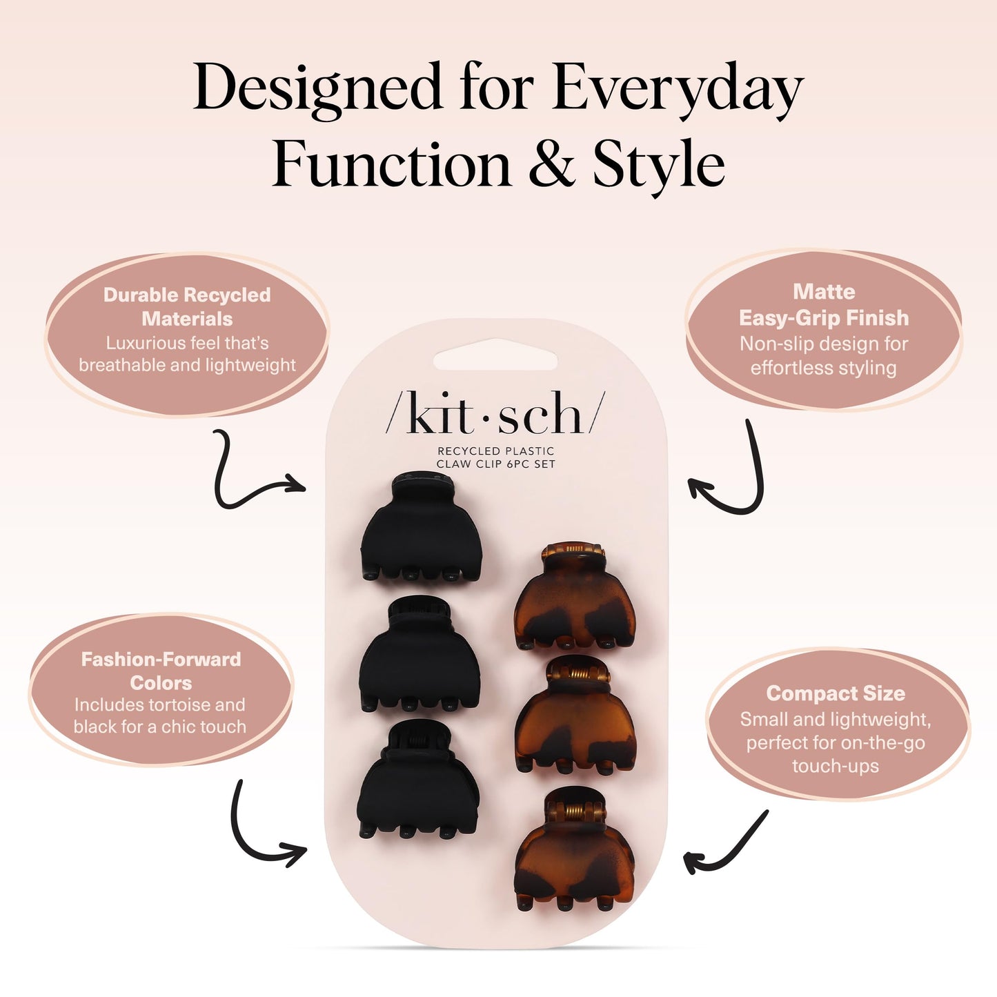 Kitsch Mini Hair Clips for Women - Tortoise & Black, 16 Pcs