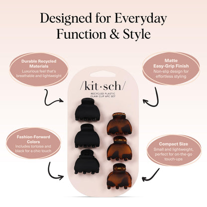 Kitsch Mini Hair Clips for Women - Tortoise & Black, 16 Pcs