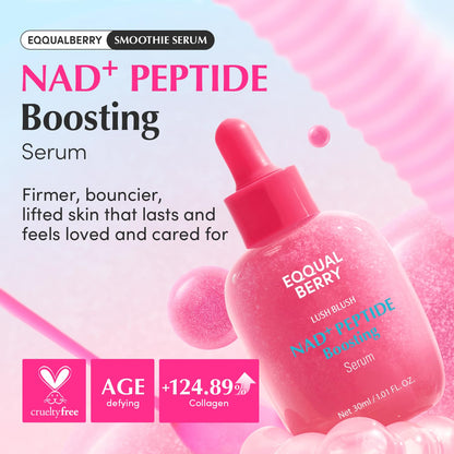 EQQUALBERRY NAD+ Peptide Boosting Serum | 14 Peptide Serum for Face, Neck & Body | Vegan Collagen & Pink Serum for Anti-Aging, Firming & Lifting | Korean Skincare (1.01 oz / 30ml)