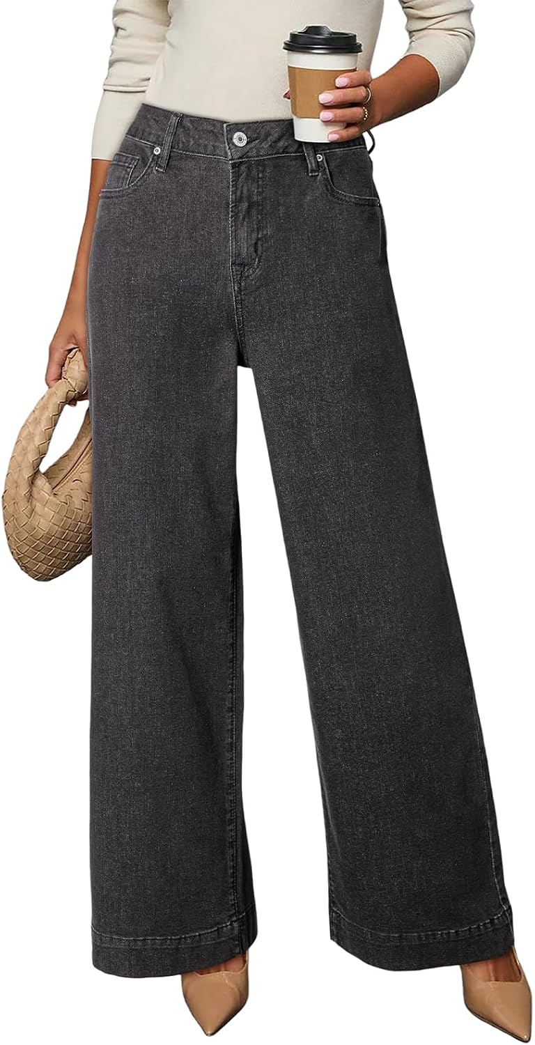 Dokotoo Women's Casual High Waisted Jeans Stretch Wide Leg Loose Denim Pant