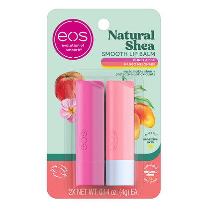 eos 100% Natural Lip Balm - Strawberry Sorbet and Pomegranate Raspberry, All-Day Moisture, Lip Care Products, 0.14 oz, 2-Pack