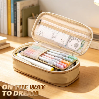 EASTHILL Big Capacity Pencil Pen Case Office College School Large Storage High Capacity Bag Pouch Holder Box Organizer Blue (Pink)