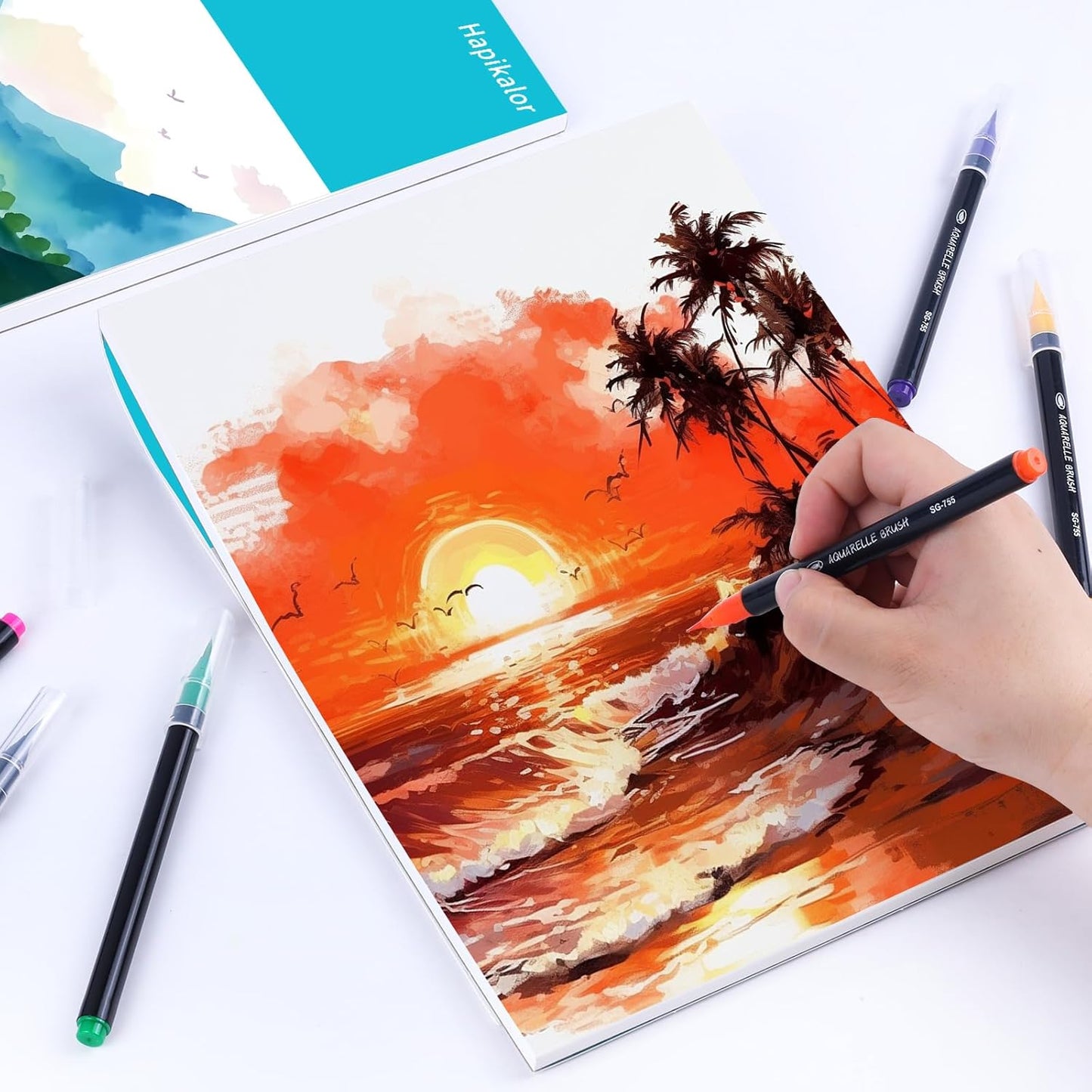 Hapikalor Watercolor Paper Pad, 9"x12" Water Color Paper, 140lb/300gsm Teal