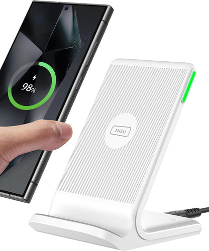 INIU Wireless Charger Station, 15W Fast Wireless Charging Stand for Official and Home Compatible with iPhone 17 16 15 14 13 12 Pro XS Samsung Galaxy S23 S22 S21 Note 20 Google etc