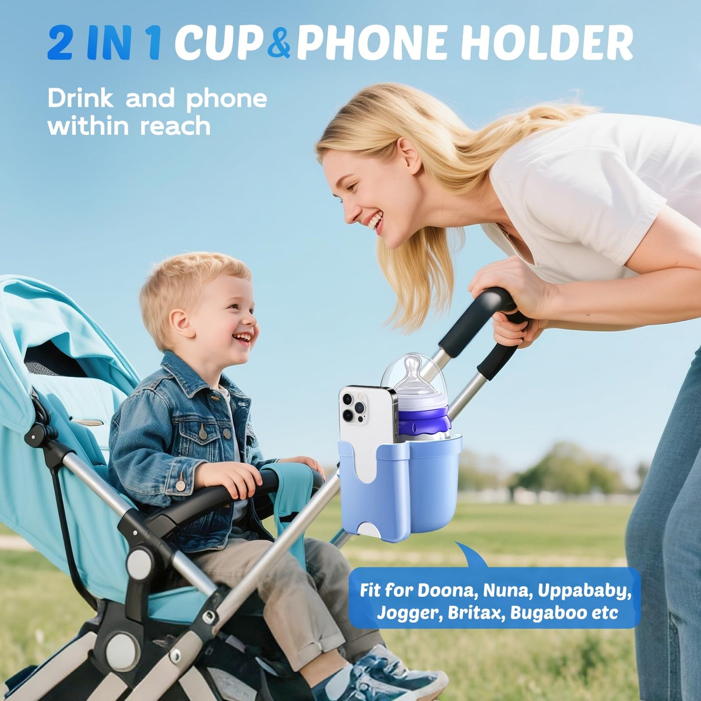 2 Pack Cup Holder for Walker: Stroller Cup Holder with Phone Holder Black