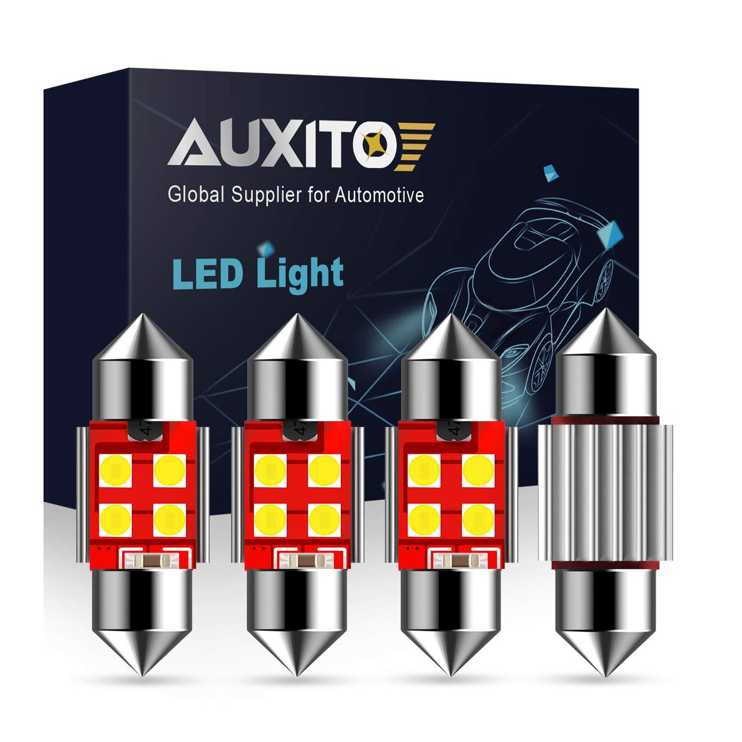 AUXITO 194 LED Bulbs for License Plate Light 168 175 2825 W5W T10 24-SMD 3014 Chipsets 6000K White for Car Dome Door Map Dash Courtesy Cargo License Plate Lights, Pack of 2