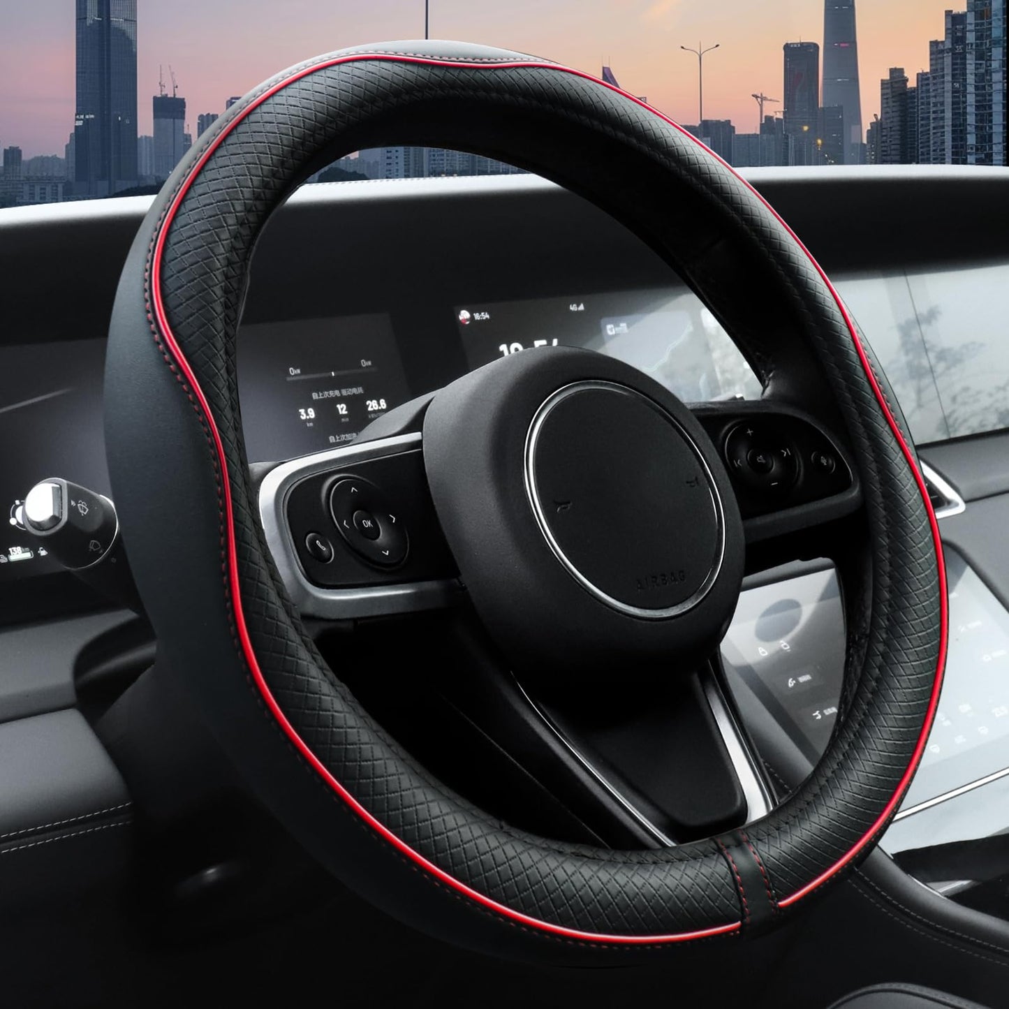 Ouzorp Car Steering Wheel Cover, Microfiber Leather Steering Wheel Covers with Anti-Slip Lining, Universal 14.5-15 inchs Black