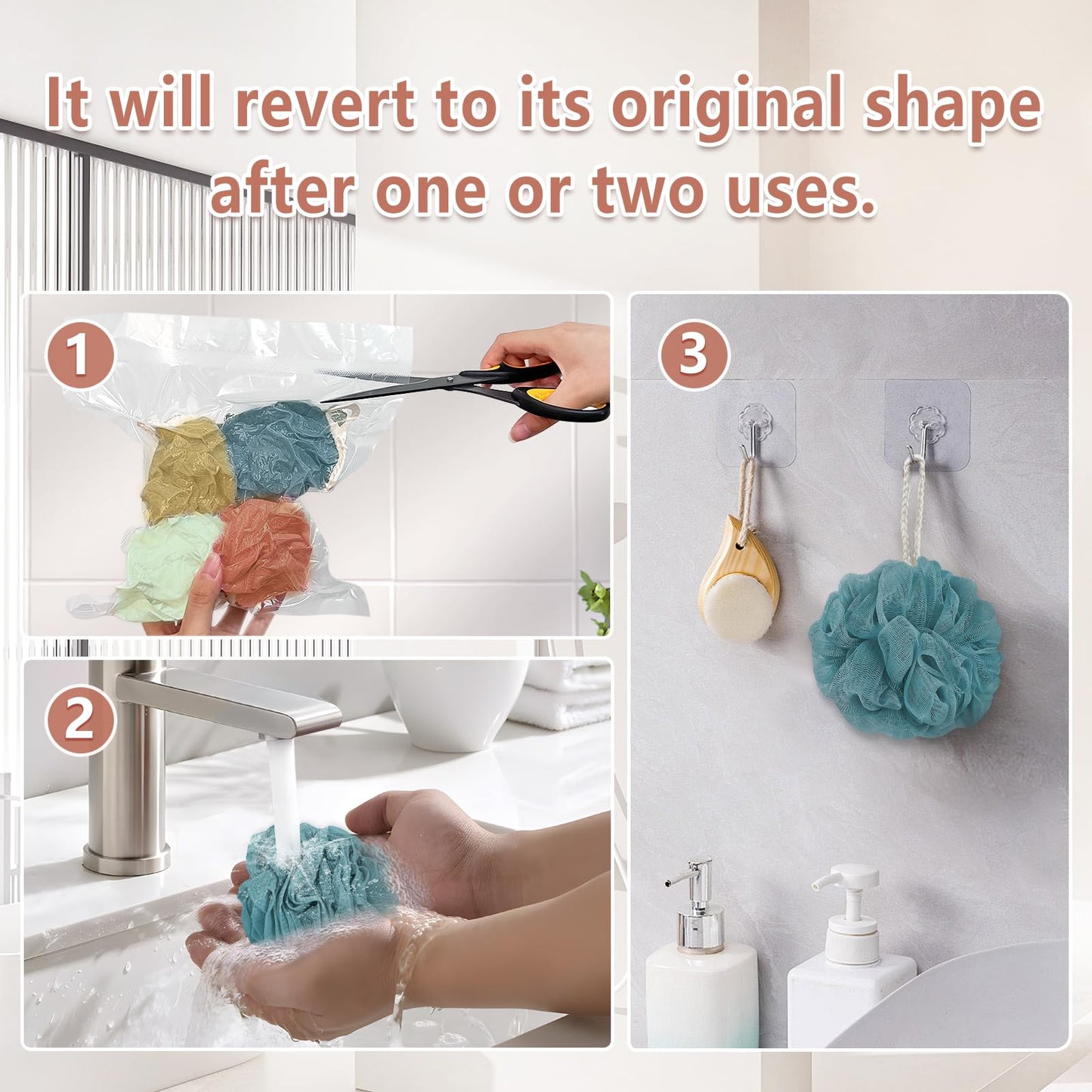 Rnoafmu Shower Loofah Bath Sponge, 60G Exfoliating Body Scrubber 4 Pack