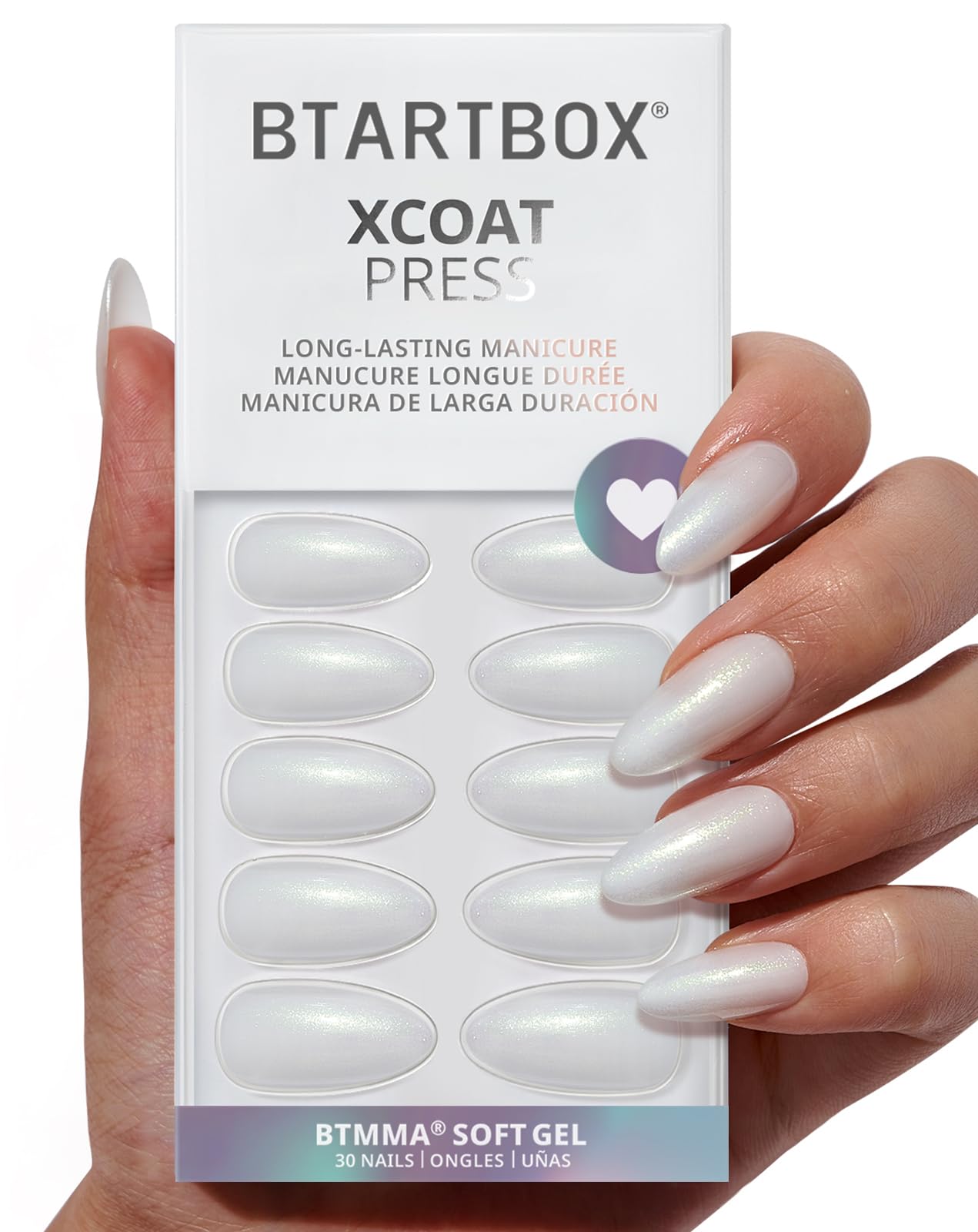 BTArtbox Press On Nails, Cream Puff, Short Almond, Ombre Off White, 32Ct