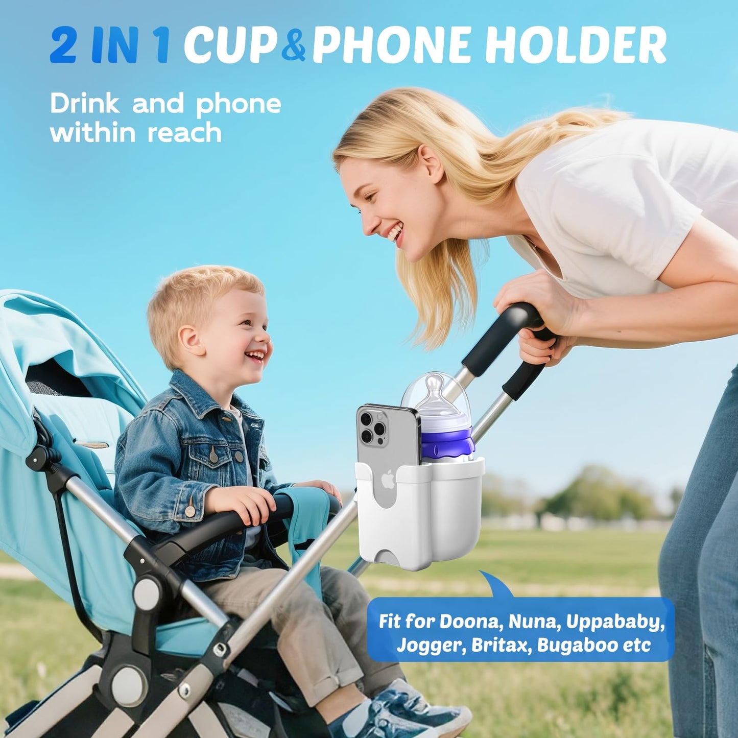 2 Pack Cup Holder for Walker: Stroller Cup Holder with Phone Holder Black