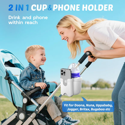 2 Pack Cup Holder for Walker: Stroller Cup Holder with Phone Holder Black