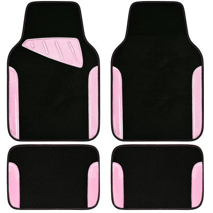 CAR PASS Waterproof Universal Fit Car Floor Mats, Faux Leather Car Carpet Mats, Black Car Mats with Anti-Slip Nibbs Backing & Driver Heel Pad Fit for SUV,Vans,sedans, Trucks,Set of 4pcs(All Black)
