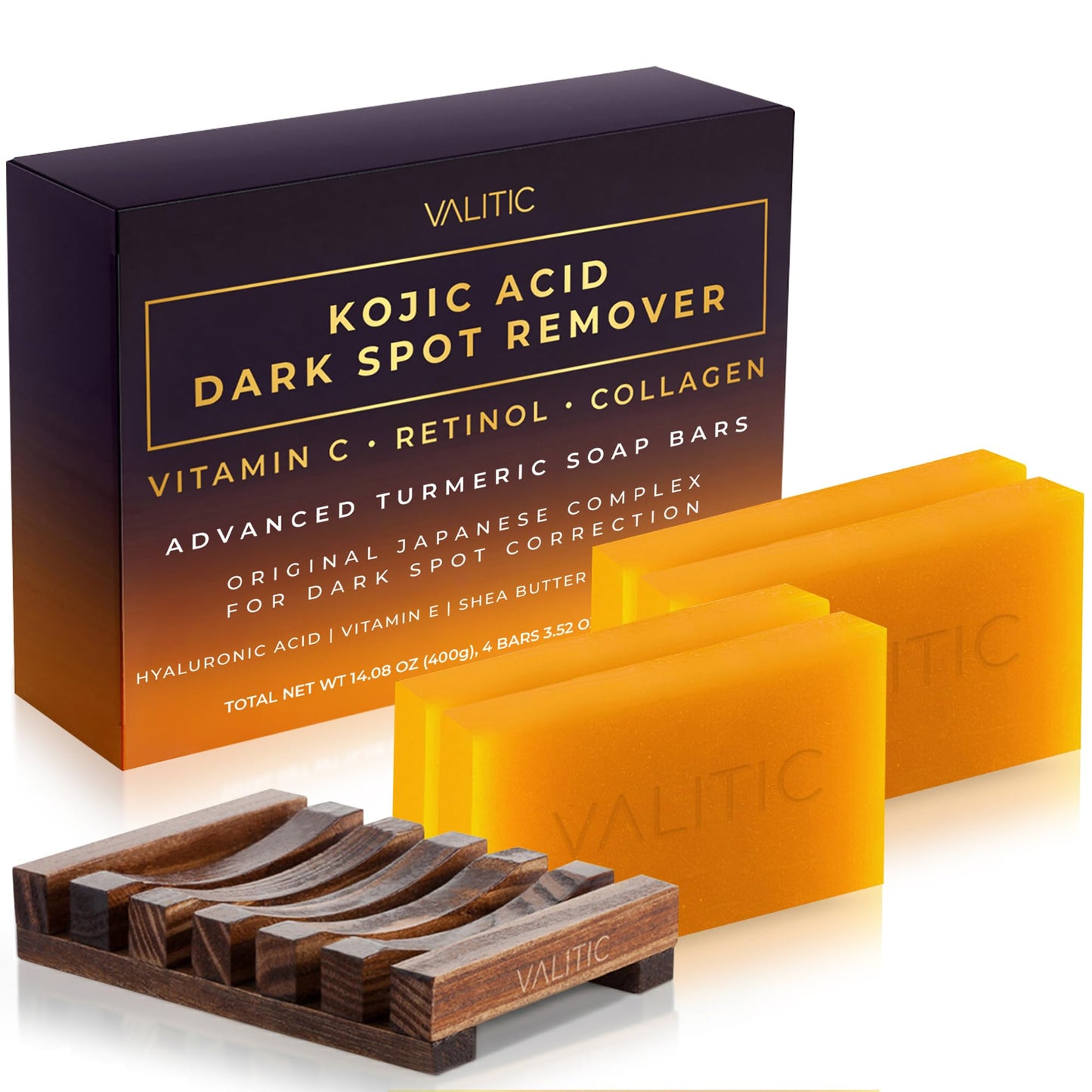 VALITIC Kojic Acid Dark Spot Remover Soap Bars, Turmeric Bar Soaps 2 Pack