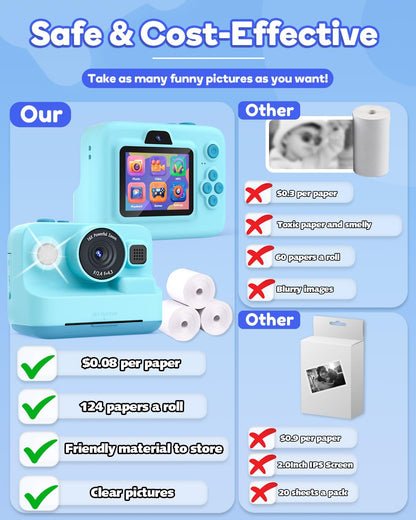 Dylanto Kids Camera Instant Print,1080P Kids Instant Cameras that Print Photos,Christmas Birthday Gifts for Girls Age 3-12,Portable Toy for 3 4 5 6 7 8 9 10 Year Old Girls Boys Pink