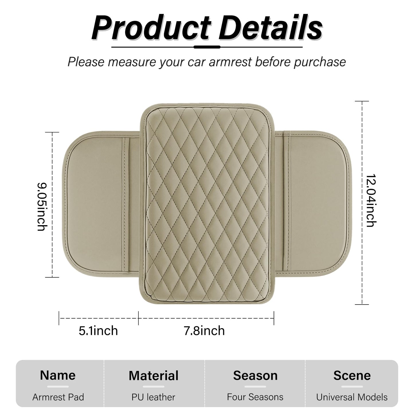 Amiss Car Center Console Cover, Upgraded Leather Car Armrest Cushion with 2 Storage Pockets, Universal Waterproof Cushion Pad, Non-Slip Car Interior Accessories, Fits Most Sedans SUVs Trucks (Black)