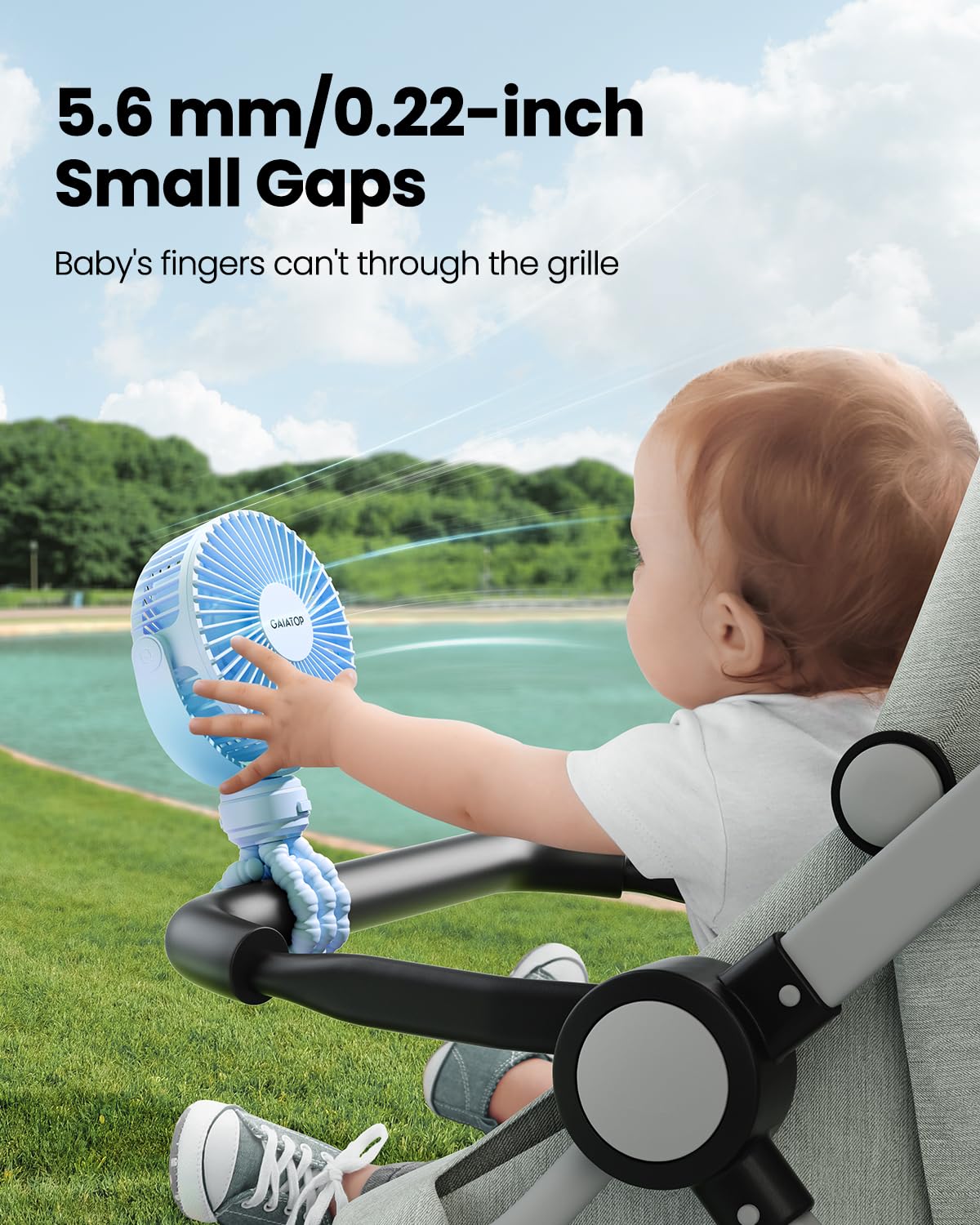 Gaiatop Mini Portable Stroller Fan, Small Clip on Fan 3 Speed Rechargeable