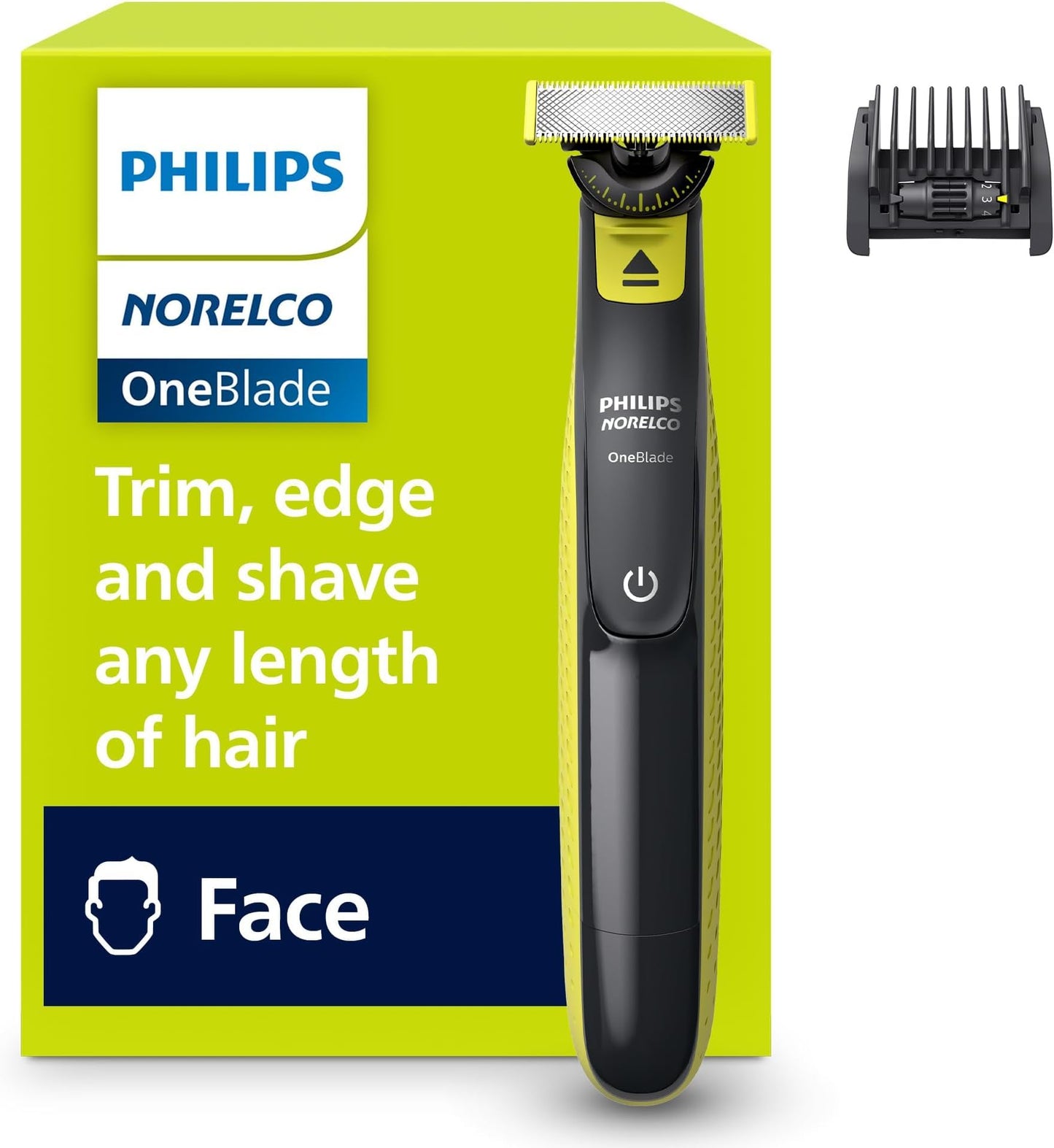 Norelco Philips OneBlade 360 Hybrid Face Trimmer and Shaver, 5 Length Comb