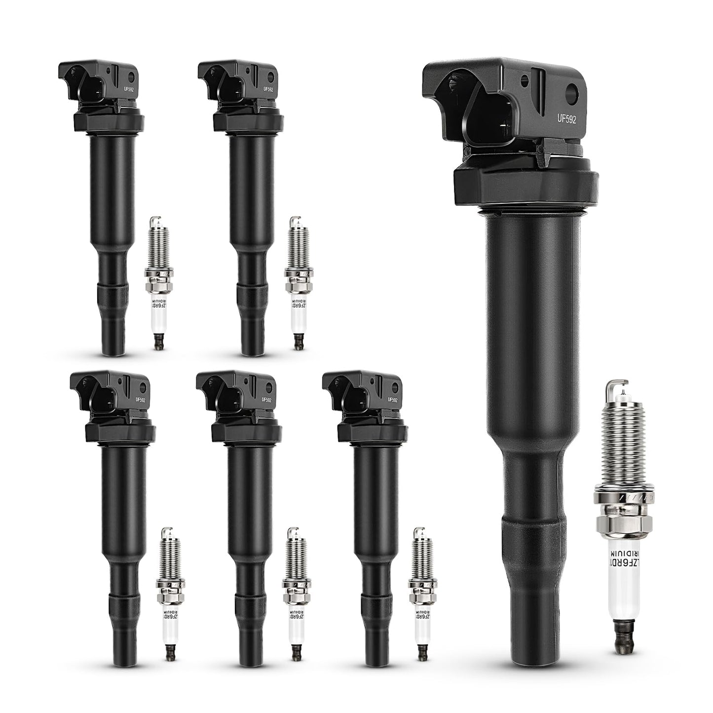 UF667 Ignition Coil & ILZFR6D11 Double Iridium Spark Plug for BMW 2.5-6.0L