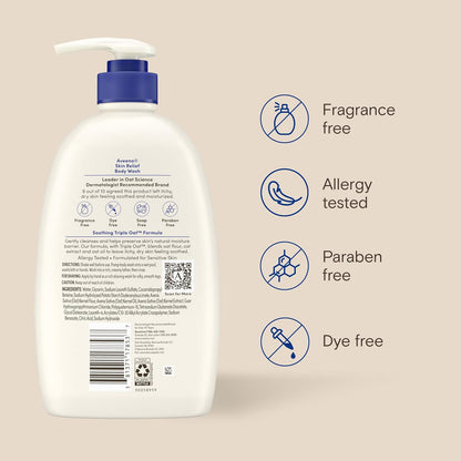 Aveeno Skin Relief Body Wash with Triple Oat Complex, Fragrance-Free, Gentle Daily Body Wash for Sensitive Skin Leaves Itchy, Dry Skin Feeling Soothed & Moisturized, Value Size 33 Fl Oz