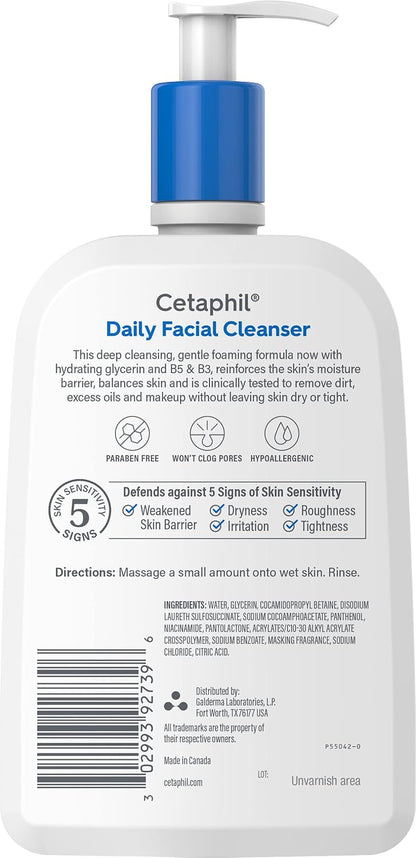 Cetaphil Daily Facial Cleanser, Oily & Combination Skin, 8oz, 3ct