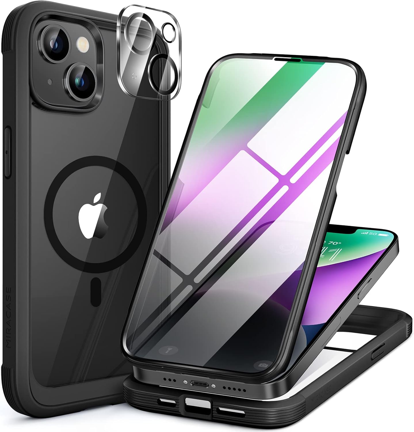 miracase for iPhone 17e Case & iPhone 16e Case, Full-Body Phone with Built-in Glass Screen Protector, [Magnetic with MagSafe] Military Drop Proof 17 E/ 16 E Cover Bumper 6.1 inch, Black