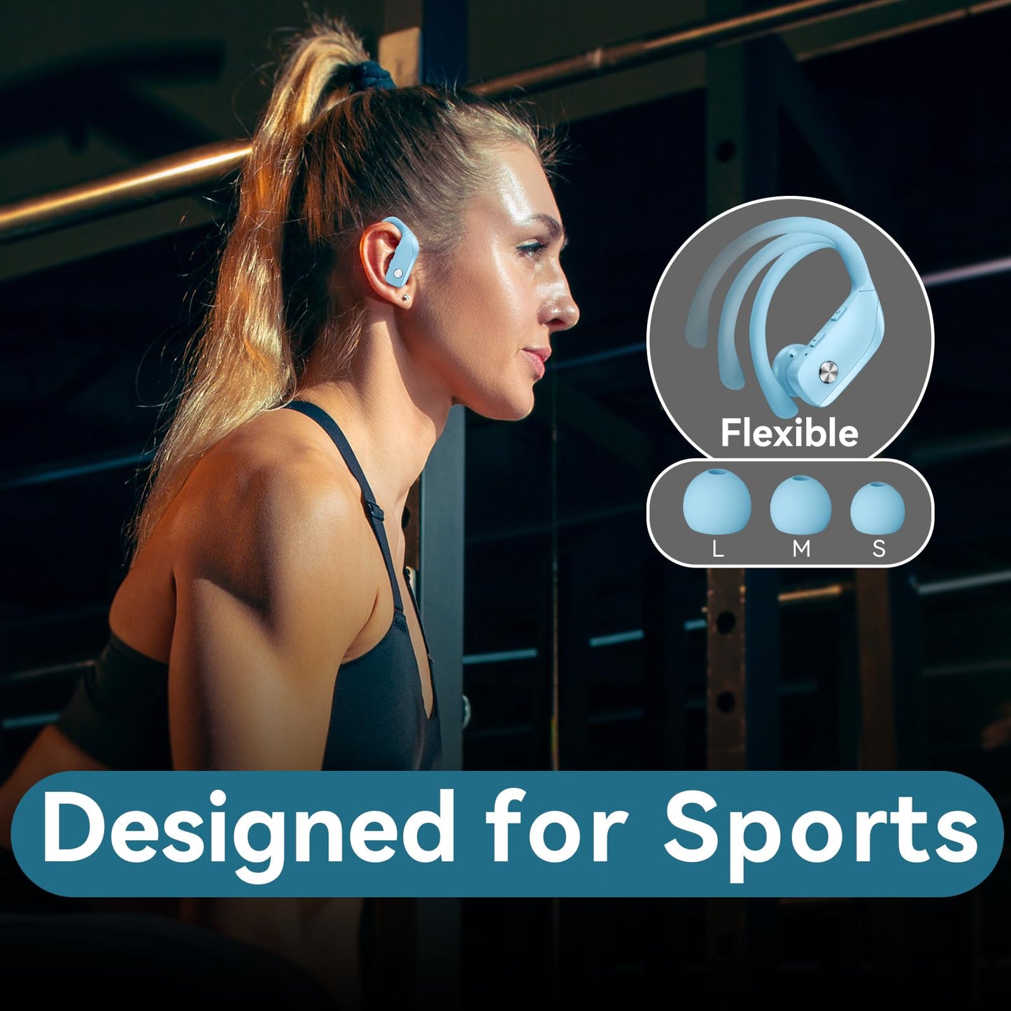 bmani Ear Buds Wireless Earbuds Bluetooth Headphones with 80H Playtime LED Display Case, Over-Ear Hook with Mic, Stereo Sound, Easy Button Controls, Sports Earphones for Running Workout Gym Black