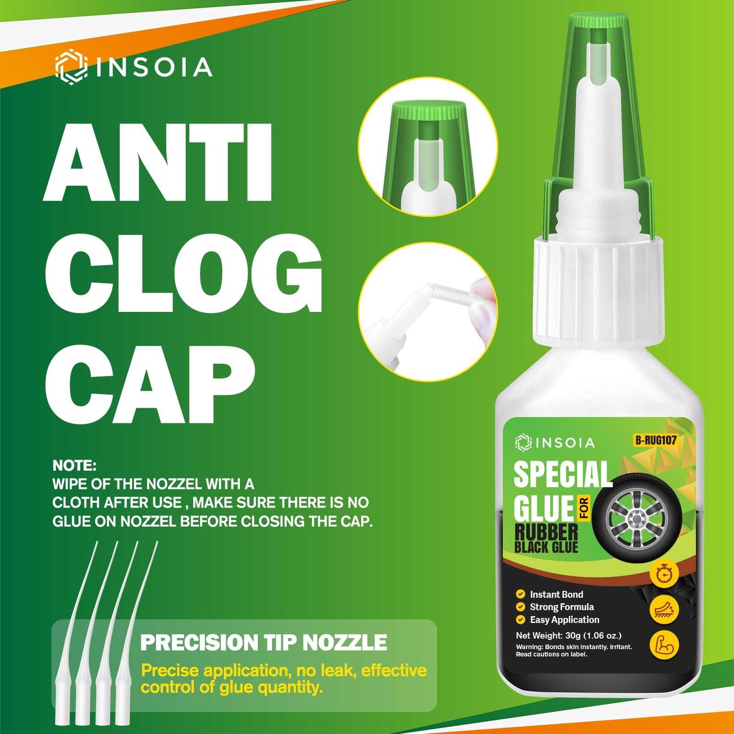 INSOIA Super Medium CA Glue, 20g, Strong Bond, with Precision Tips