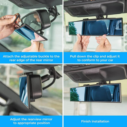 JOYTUTUS Rear View Mirror, Universal 12 Inch Panoramic Convex Rearview Interior Clip-on Wide Angle Mirror to Reduce Blind Spot Effectively for Car SUV Trucks - Blue