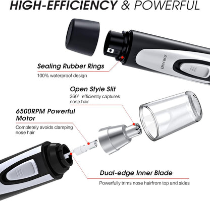 Ear and Nose Hair Trimmer Clipper - 2026 Professional Painless Eyebrow & Facial Hair Trimmer for Men Women,Battery-Operated Trimmer with IPX7 Waterproof,Dual Edge Blades for Easy Cleansing Black