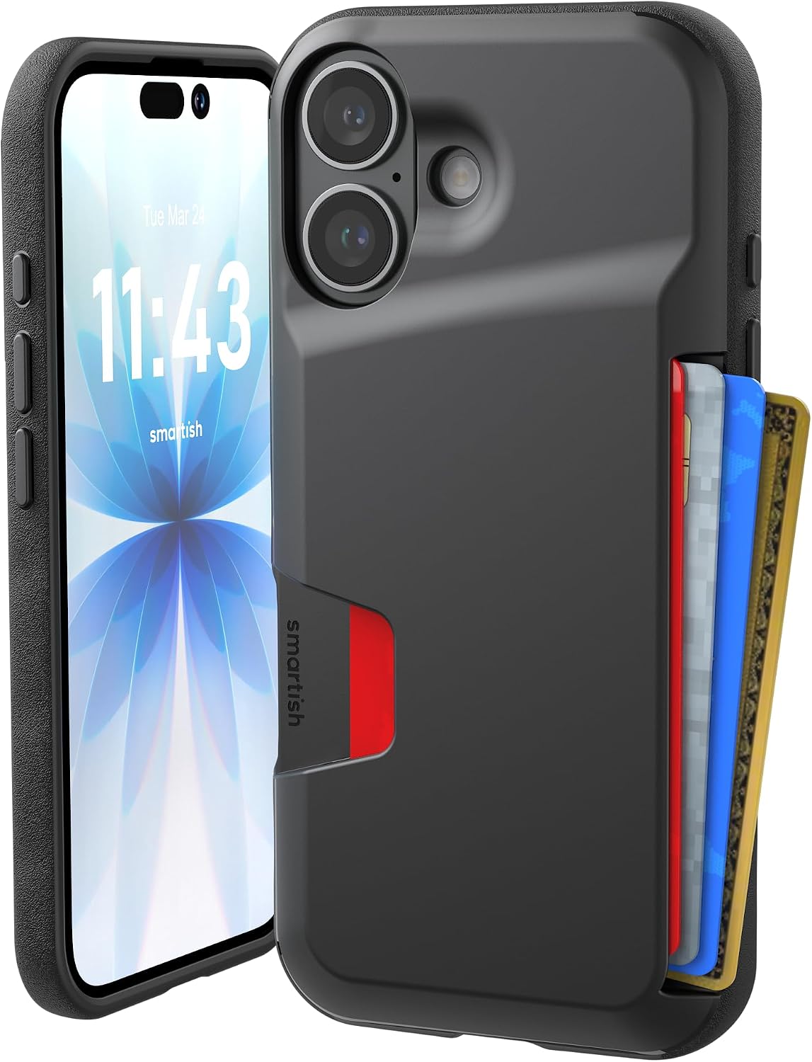 Smartish® iPhone 13 Wallet Case - Wallet Slayer Vol. 1 [Slim + Protective] Credit Card Holder - Drop Tested Hidden Credit Card Slot Cover for Apple iPhone 13 - Black Tie Affair