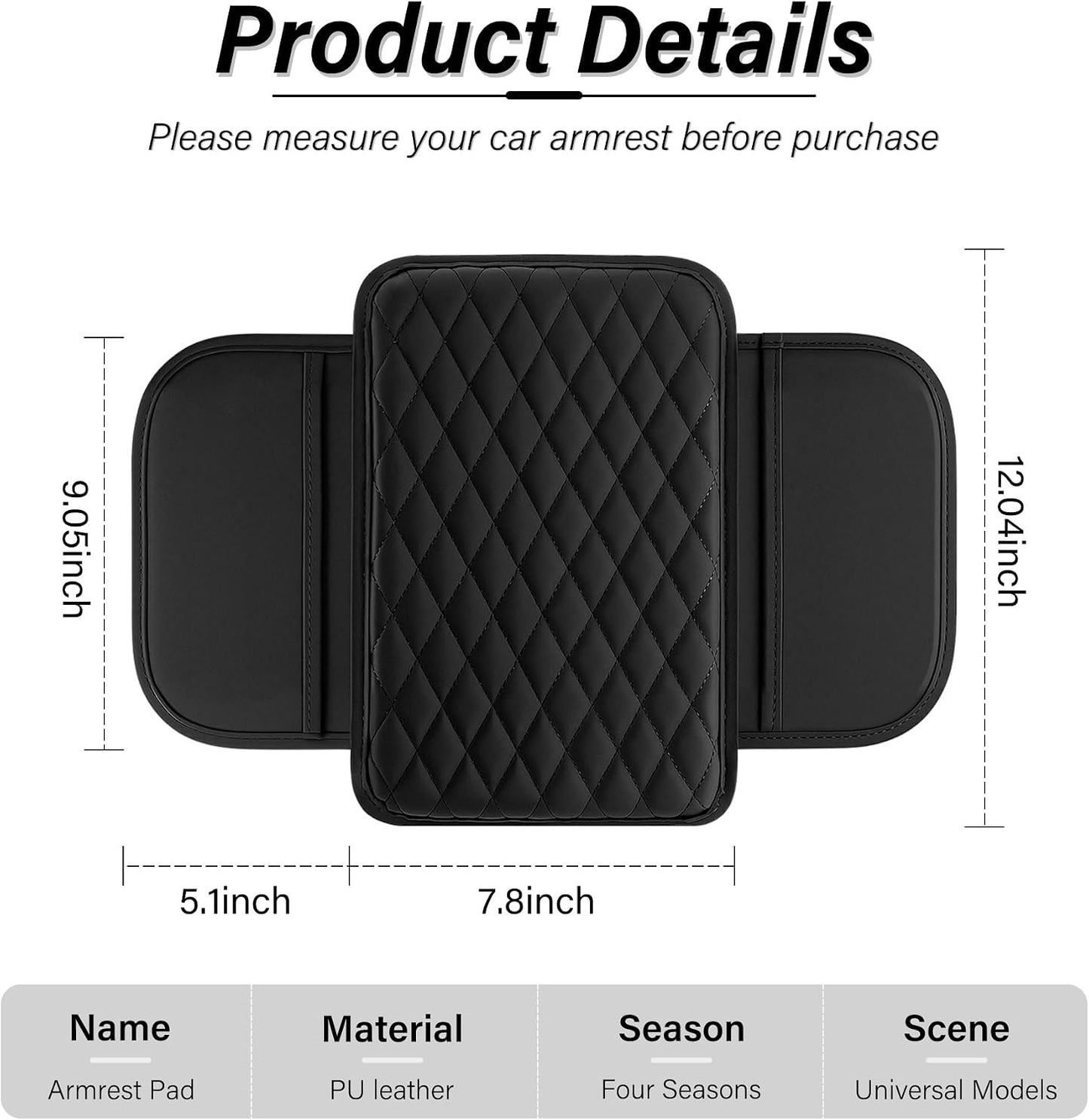Amiss Car Center Console Cover, Upgraded Leather Car Armrest Cushion with 2 Storage Pockets, Universal Waterproof Cushion Pad, Non-Slip Car Interior Accessories, Fits Most Sedans SUVs Trucks (Black)