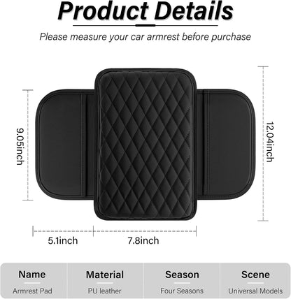 Amiss Car Center Console Cover, Upgraded Leather Car Armrest Cushion with 2 Storage Pockets, Universal Waterproof Cushion Pad, Non-Slip Car Interior Accessories, Fits Most Sedans SUVs Trucks (Black)