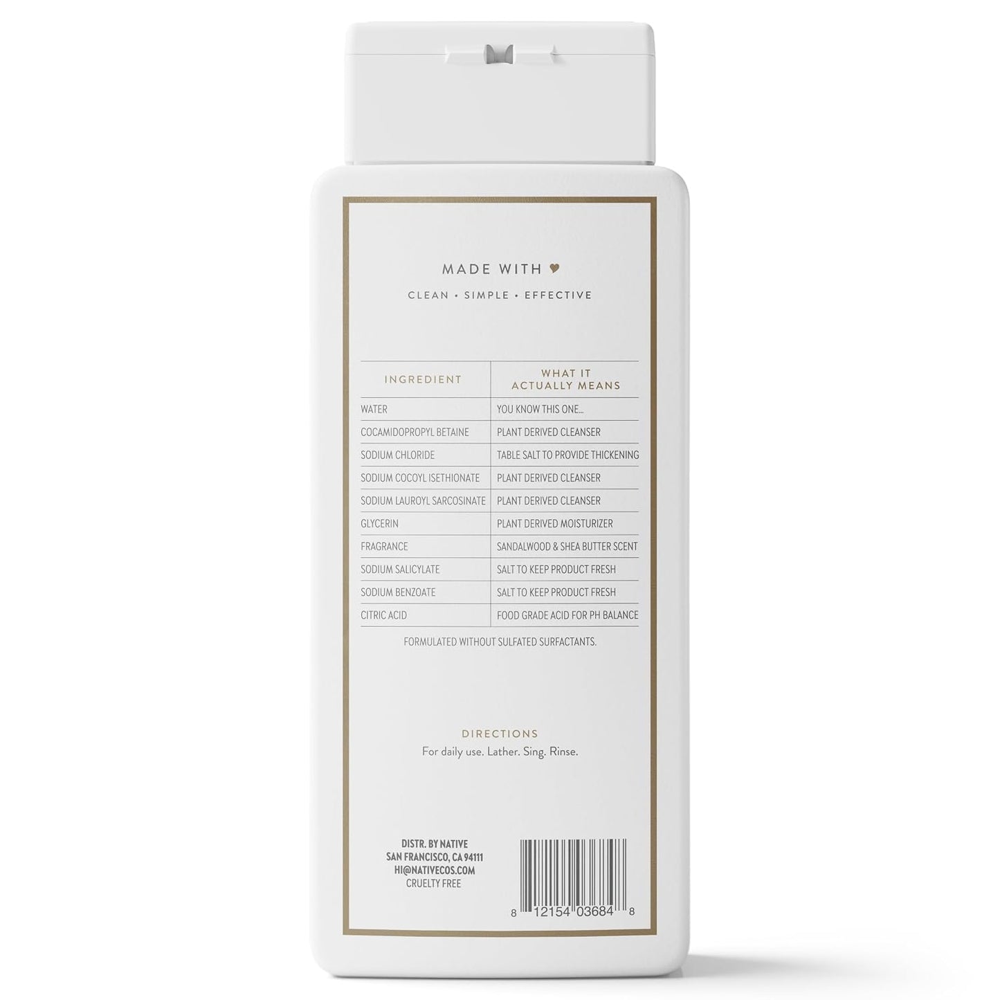 Native Clean Body Wash, Gentle & pH-balanced for Sensitive Skin, 24-Hr Freshness for Women & Men, Vegan & Cruelty-Free, Free of Sulfates, Parabens & Phthalates, Cashmere & Rain, 18 fl oz