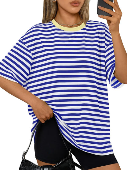 Trendy Queen Womens Oversized T-Shirts Short Sleeve Crew Neck Summer Tops
