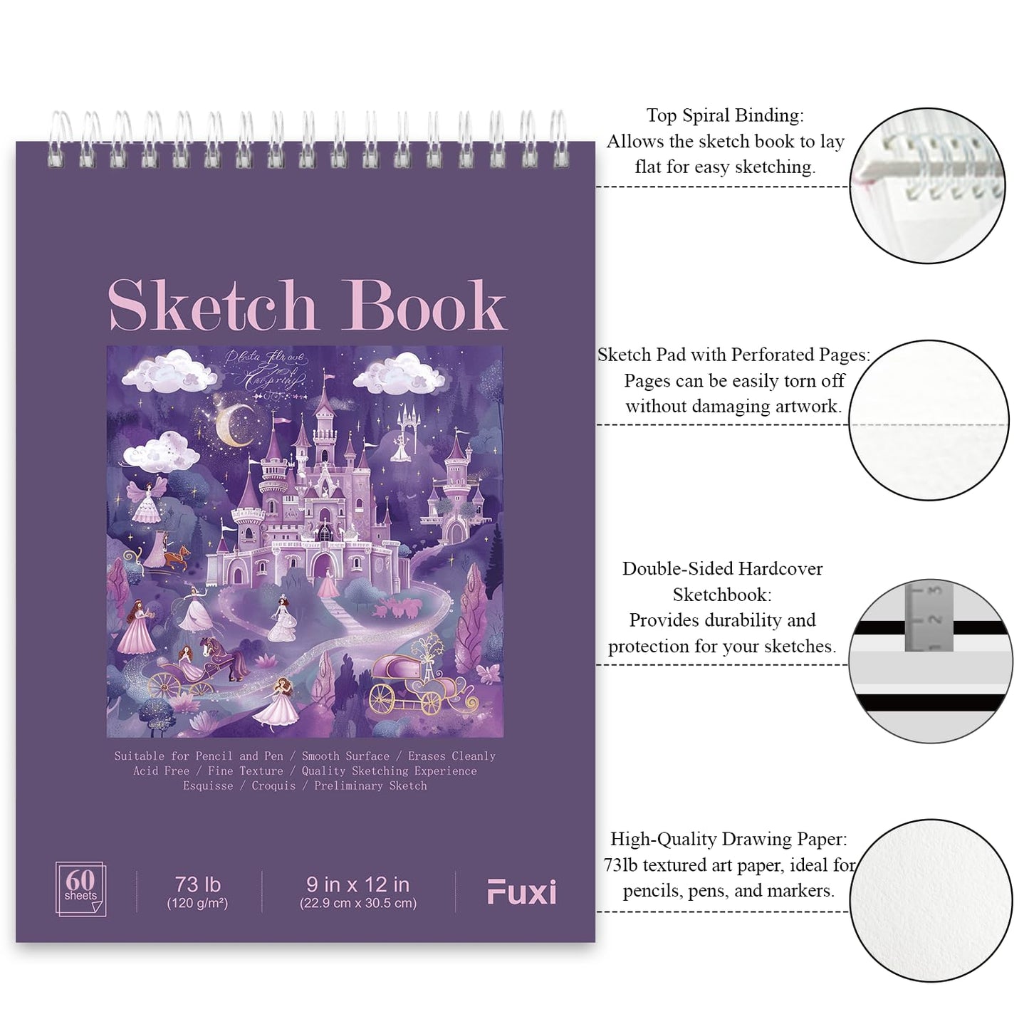 Fuxi 9" x 12" Sketch Book_Top Spiral Bound Sketchbook_100Sheets 68lb/100gsm