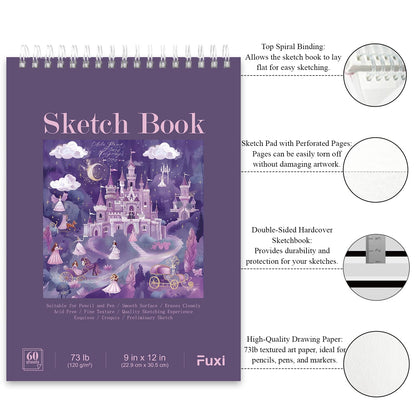 Fuxi 9" x 12" Sketch Book_Top Spiral Bound Sketchbook_100Sheets 68lb/100gsm