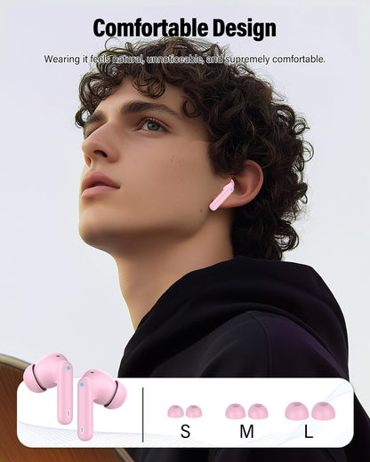 Wireless Earbuds, Bluetooth 5.4 Headphones Bass Stereo/Clear Calls, Black