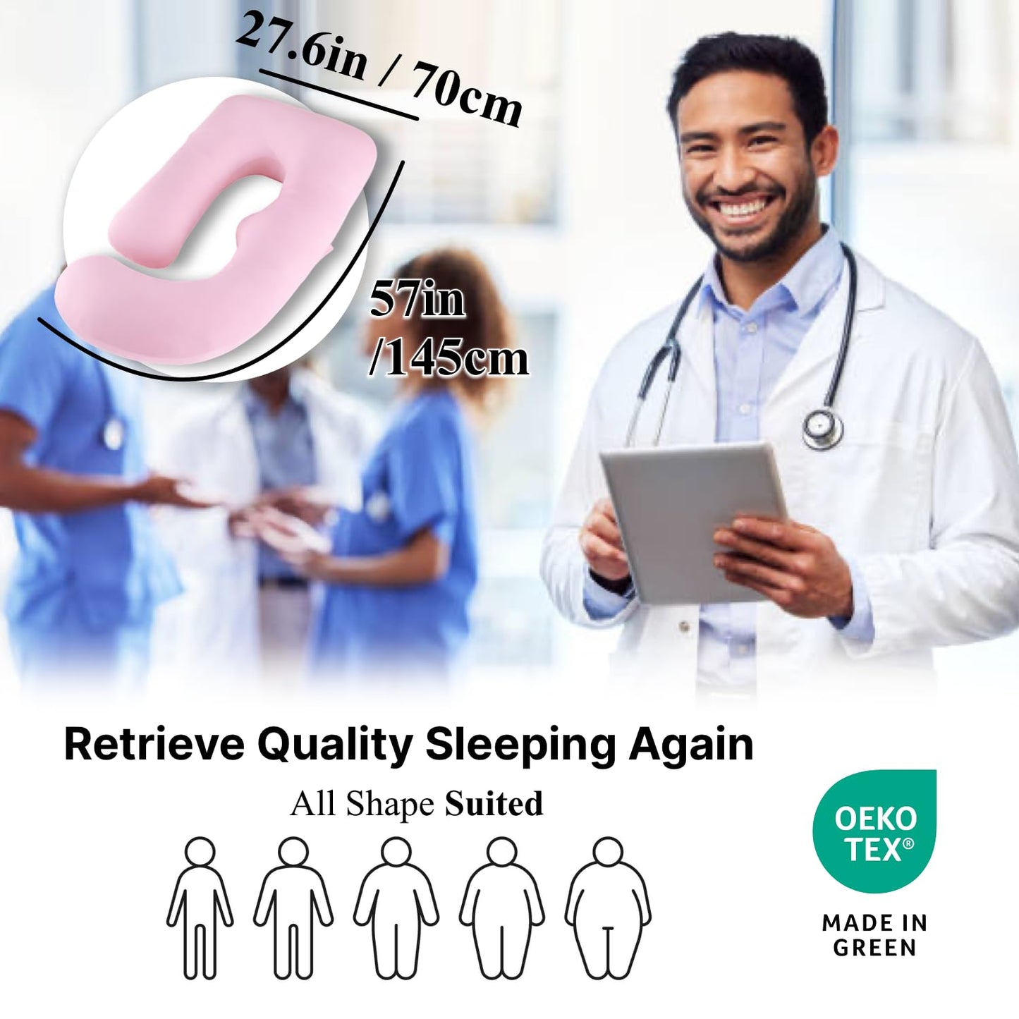 ALLOPERA Pregnancy Pillow, Full Body Maternity Pillow 57 inch, with Removable Washable Cover - Sleep Support for Legs, Back, Neck, Shoulder, HIPS, Belly, Velvet Cover-Grey-Dark Blue