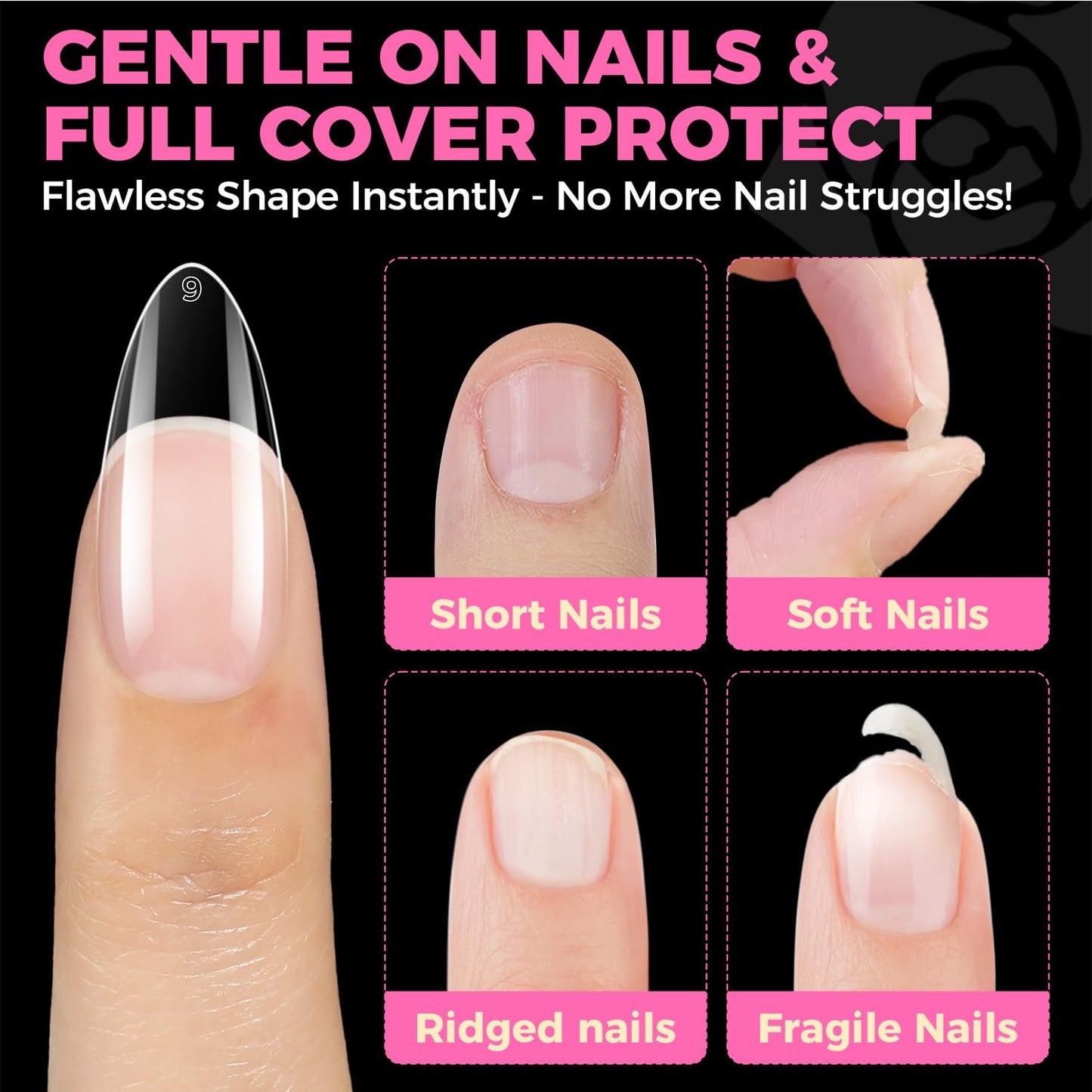 UNA GELLA 504Pcs Medium Pointed Almond Nail Tips, X-Soft Almond Gel Nails
