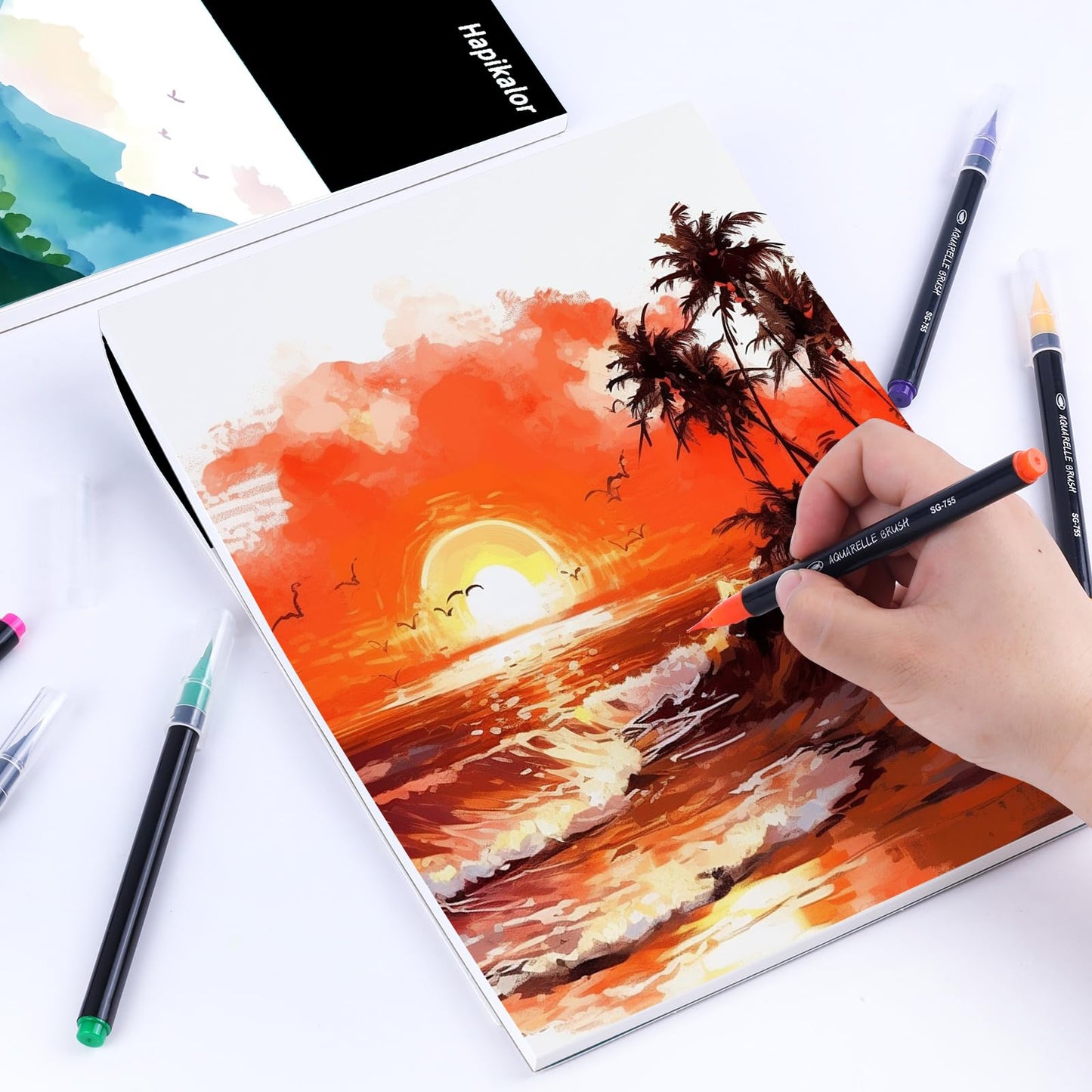 Hapikalor Watercolor Paper Pad, 9"x12" Water Color Paper, 140lb/300gsm Teal